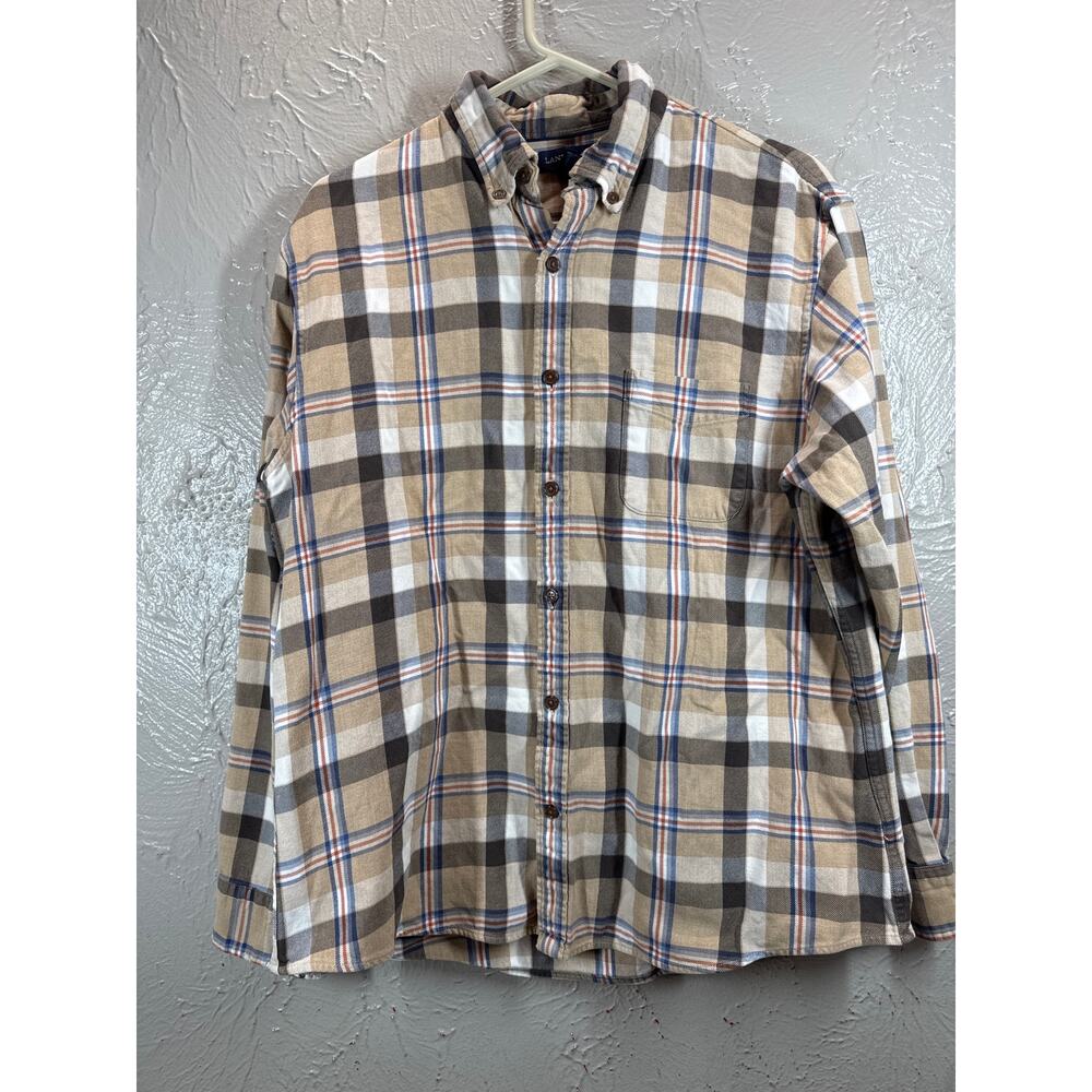 Lands' End Blake Shelton Shirt Men Tartan Plaid Flannel Brown‎ Beige Size Large